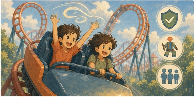 Illustration for B1 site-only fun explainer lesson about why roller coasters feel scary but are designed to be safe