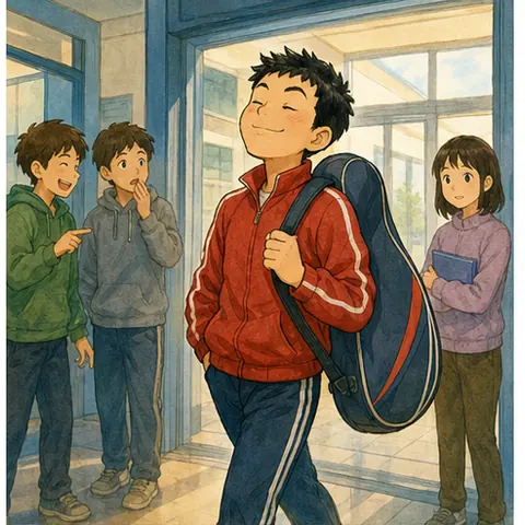 English lesson illustration for Mr. Ping Pong and the Big Jump Rope