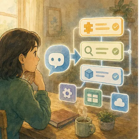 English lesson illustration for From Better Chat to AI Systems That Do Work