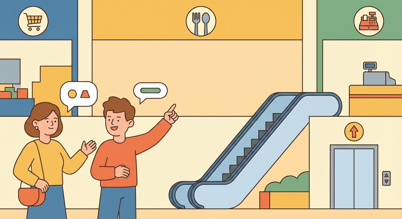 Illustration for Shopping mall English: full simulation