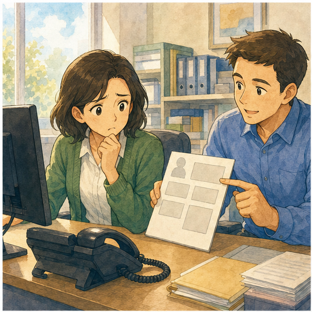 Illustration 1: A: I need help.