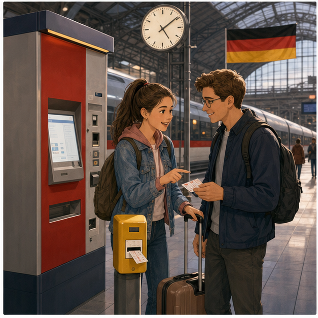 Illustration 3: Use English politely in Germany to say where you are going, mention your travel compani...