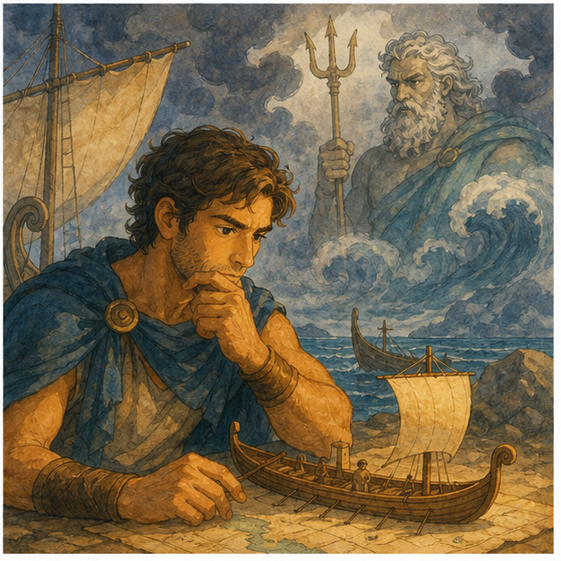 English lesson illustration for The Odyssey: Mythology, Symbols, Characters, and the Idea of Home scene 4: Odysseus quickly shows that he is not a simple warrior.