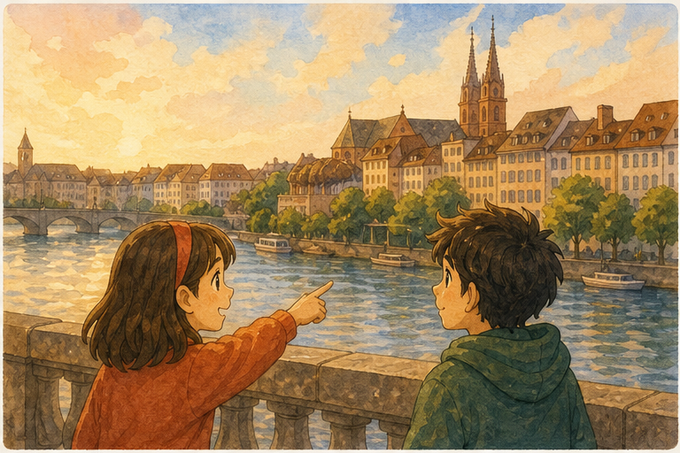 English lesson illustration for Eurovision final lineup is confirmed after 5 more countries are sent packing scene 2: Our story takes us to Basel, a city in Switzerland.