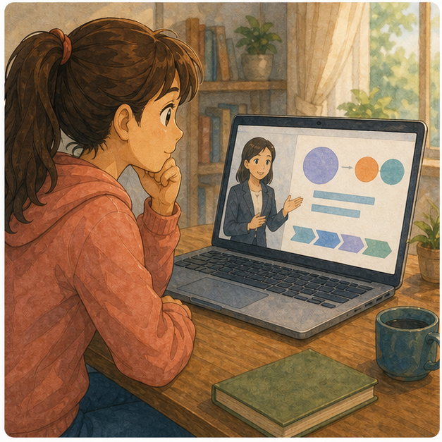 English lesson illustration for How to buy a home in Japan as a foreigner scene 3: The webinar explained the steps in simple language.