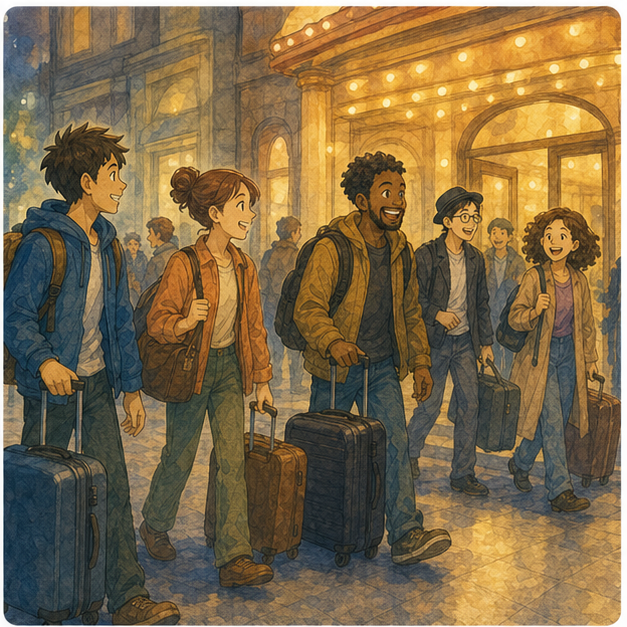 English lesson illustration for Hundreds of comedians unpaid by one of UK's biggest comedy festivals scene 2: Many performers came to the city.