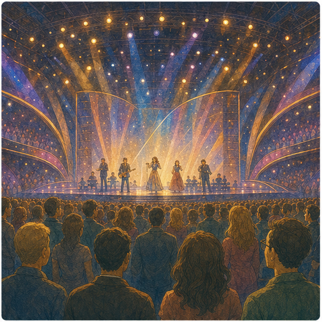English lesson illustration for The 10 best songs competing at (a very contentious) Eurovision scene 2: Introduce yourself with a friendly greeting, name, and simple personal detail.