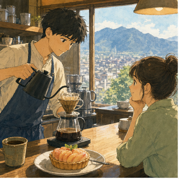 English lesson illustration for Kofu and Yamanashi Modern Cafe Culture