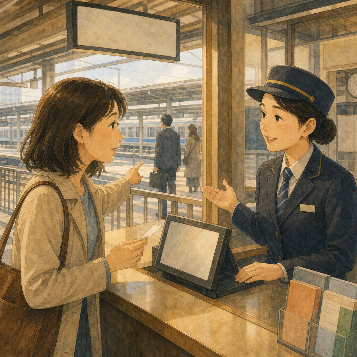 English lesson illustration for Train Station: Ask for Platform Help