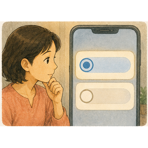 Illustration 2: Show a learner choosing between two simple app settings where one option is visually pr...