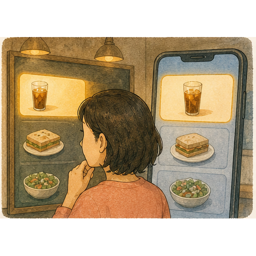 Illustration 3: Show a cafe-style menu board and phone screen as visual shapes only, with the easiest-t...