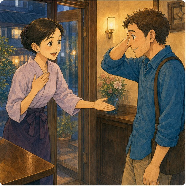 Illustration 1: Step 1: Welcome and Check First Time Snack Bar Host: Welcome Foreign Customers Snack ba...