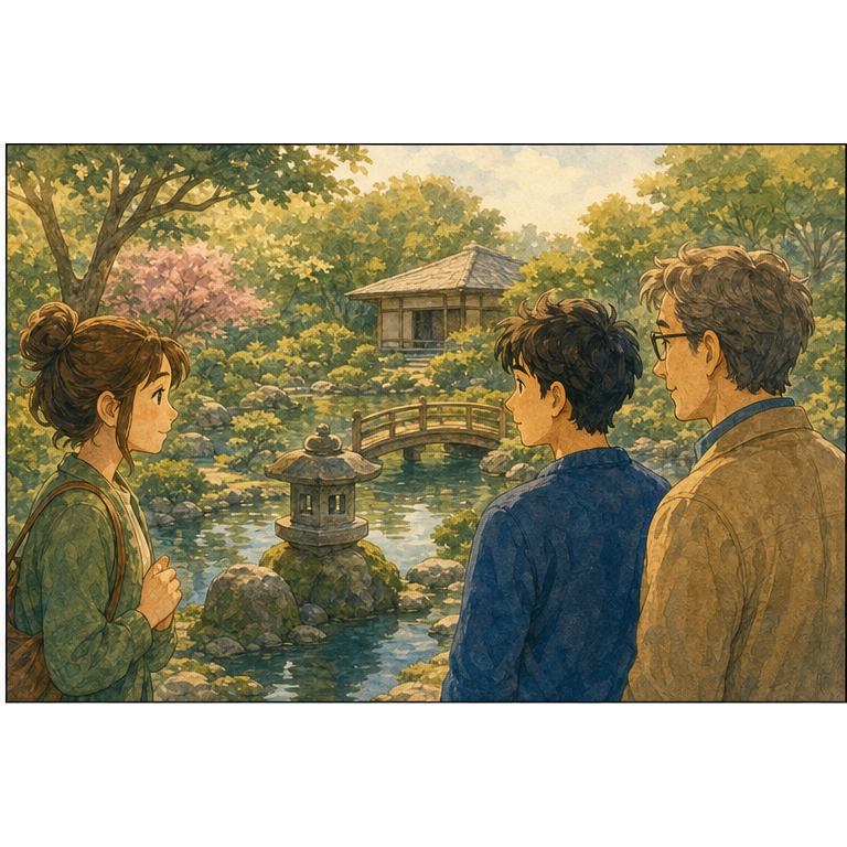 English lesson illustration for For veterans, a place where peace can take root scene 2: That place was an old Japanese garden. A Japanese garden is made for calm and simple beauty.