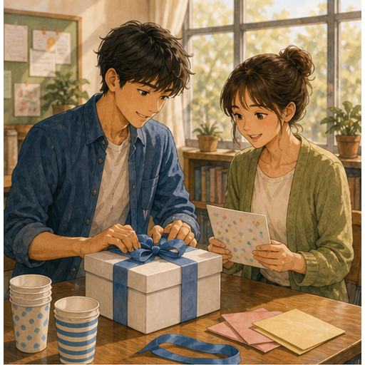 English lesson illustration for The Surprise Cake Mystery scene 1: The Happy Plan