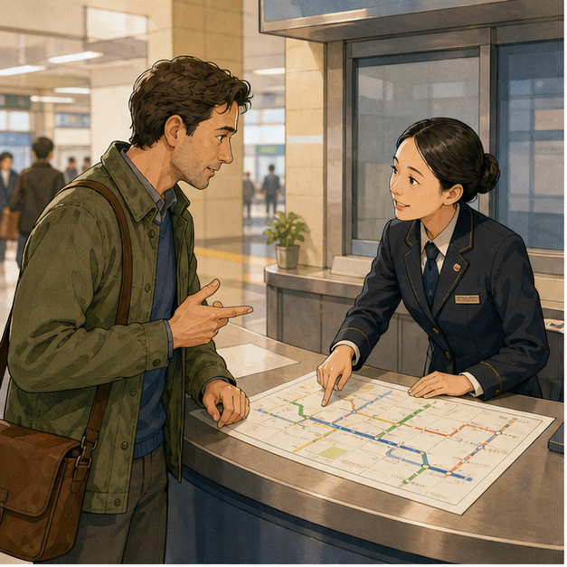 Illustration 1: Ask again at the information desk.