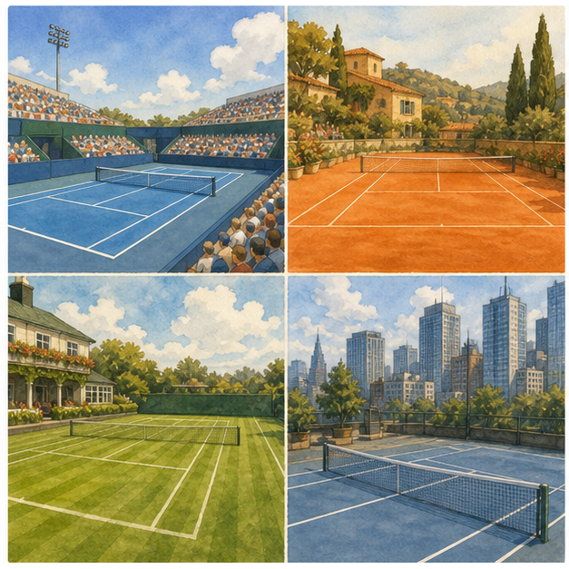 English lesson illustration for Tennis: One Court, Big Choices scene 3: Big Stages, Different Tests
