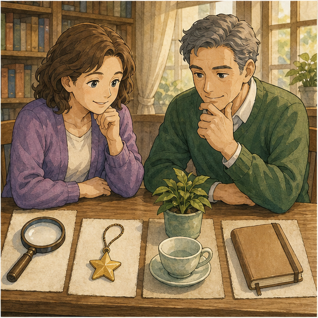 English lesson illustration for Manga: Stories in Panels scene 4: Step 4. Mystery and Magical Stories and Step 5. Slice of Life and Drama Manga