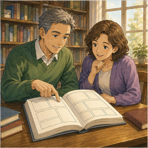 English lesson illustration for Manga: Stories in Panels scene 1: Step 1. What Manga Is