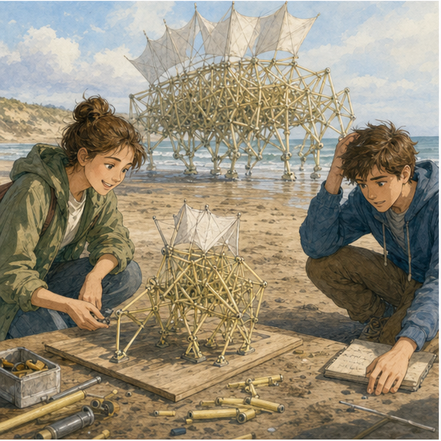 English lesson illustration for Theo Jansen's Strandbeest: How Walking Structures Think scene 3: What We Can Learn from the Strandbeesten